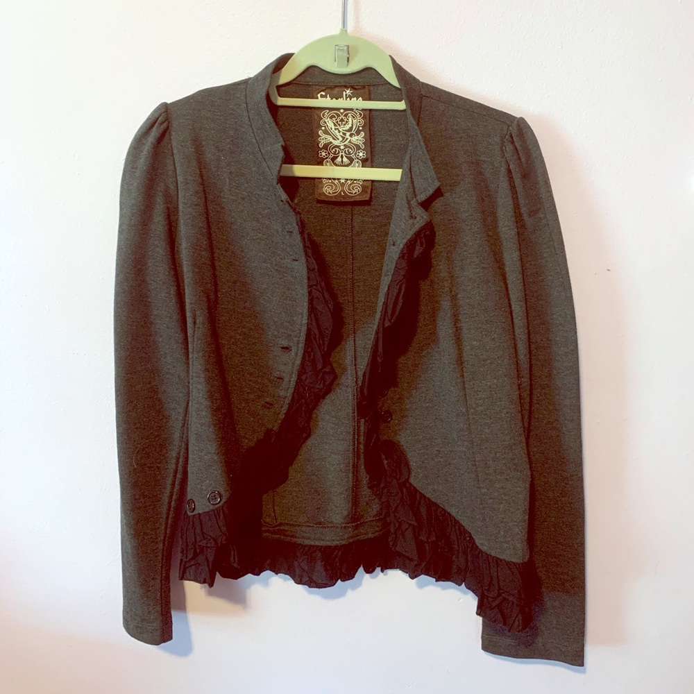 Gray Thin Jacket with Ruffle